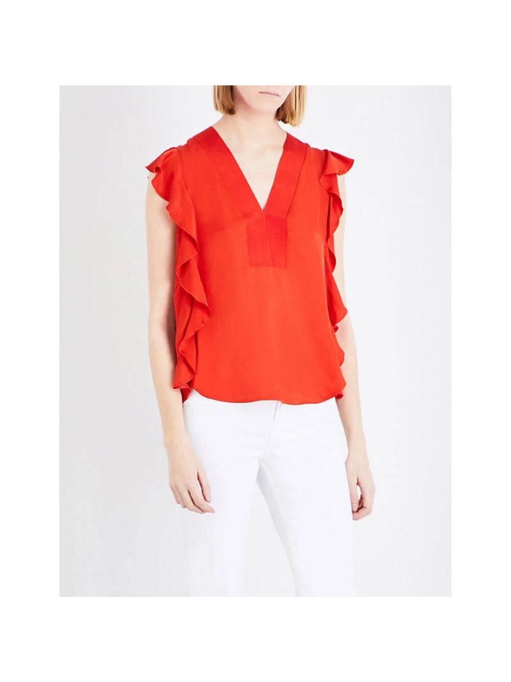 Sandro Venice Ruffled Top in Vivid Red Womens 3 US Large